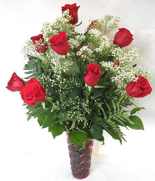 12 long stem red roses, in vase - valentines day image 0