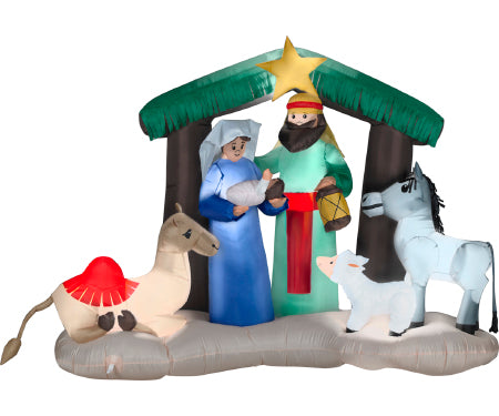 Nativity Scene with Animals Gemmy Airblown Inflatable 6 ft long image 0