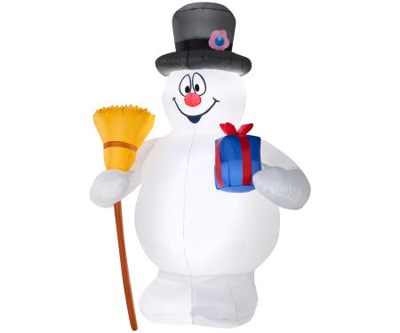 Frosty w/ Present and Broom Gemmy Airblown Inflatable 6 Ft H image 0